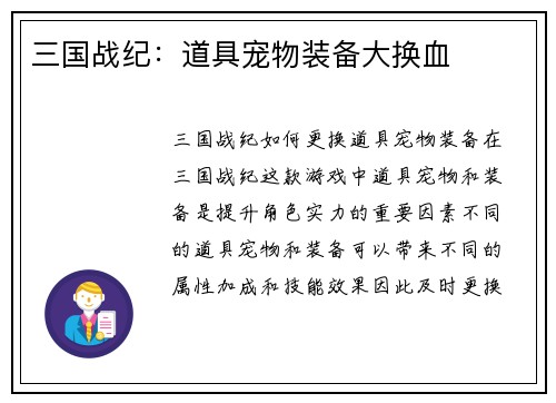 三国战纪：道具宠物装备大换血