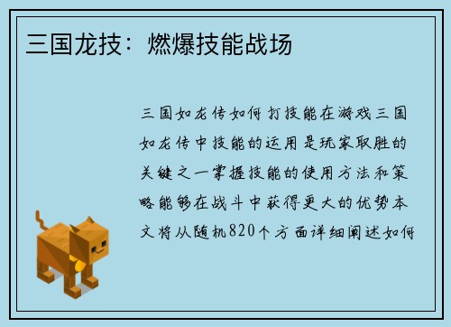 三国龙技：燃爆技能战场